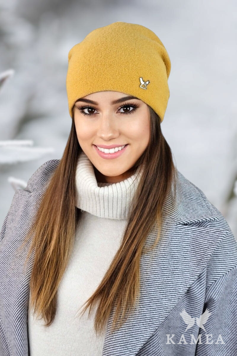 Стилна дамска шапка КАМЕА в цвят горчица - модел LILY