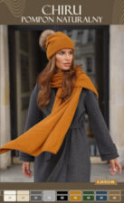 Дамска зимна вълнена шапка KAMEA с естествен помпон - модел CHIRU в цвят горчица