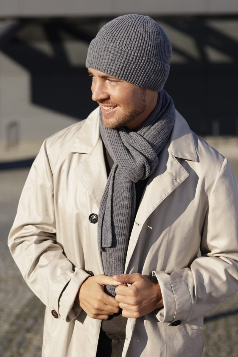 Мъжки вълнен комплект KAMEA – шапка и шал LIAM в сиво