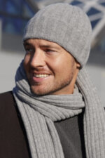 Мъжки вълнен комплект от шапка и шал KAMEA – модел TREVOR в сиво