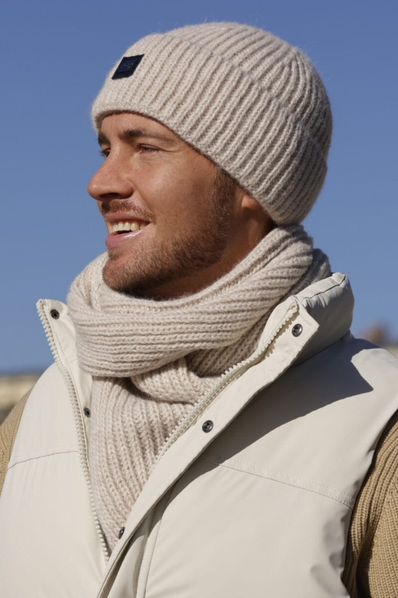 Мъжки комплект КАМЕА със съдържание на вълна - шапка и шал MARTIN в бежово