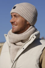 Мъжки комплект КАМЕА със съдържание на вълна - шапка и шал MARTIN в бежово