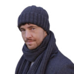 Вълнен мъжки комплект от шапка и шал КАМЕА в тъмносиво - модел BEN