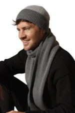 Мъжки комплект KAMEA от 100% акрил - шапка и шал LEON в сиво