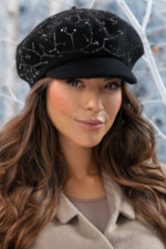Стилен дамски каскет WILLI от 100% сертифицирана вълна и декоративни кристали – модел ASIDAS в черно