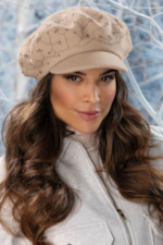 Стилен дамски каскет WILLI от 100% сертифицирана вълна и декоративни кристали – модел ASIDAS в бежово