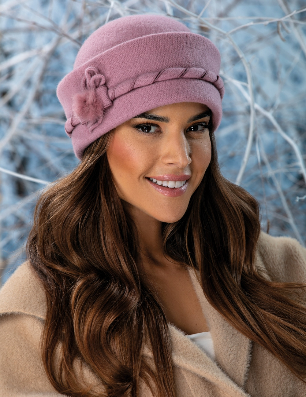 Елегантна дамска шапка WILLI от 100% сертифицирана вълна WoolMark – модел ATOLA в розово