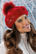 Стилна вълнена барета WILLI с декоративни камъчета – модел FLORYDAS в червено